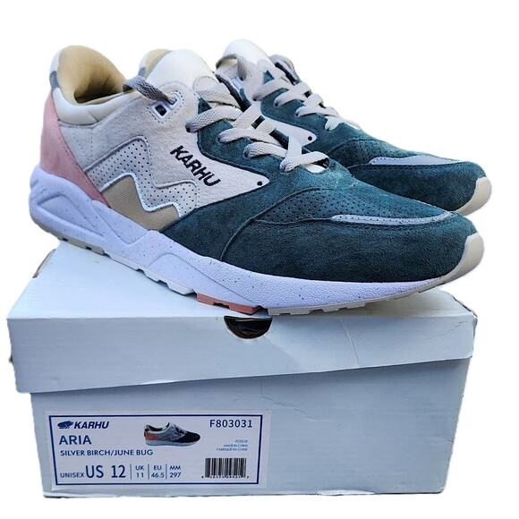 Karhu Finland ARIA Linnut F803030 Silver Burch June Bug Unisex Trainers Sneakers - Picture 2 of 10